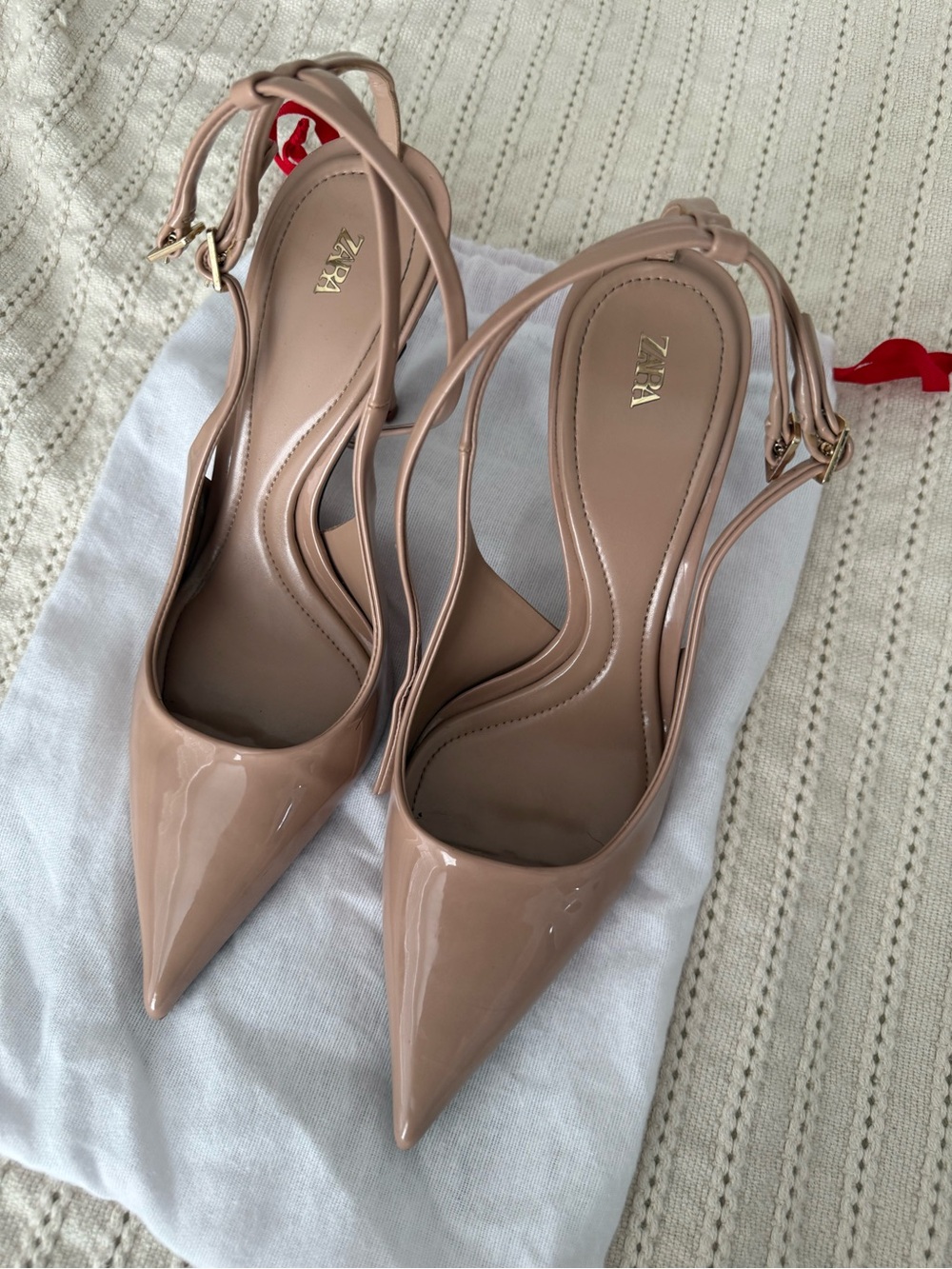 Zara Nude Patent Double-Strap Heels